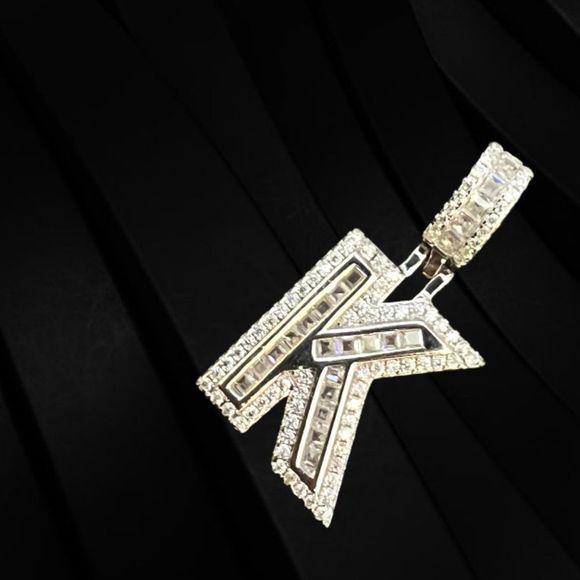 925 Sterling Silver Handmade Letter Ice-out Jewelry Charm Pendant - Picture 3 of 3